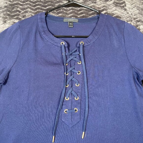 J.Crew Blue Cotton Lace-Up Front 3/4 Sleeve Top ,woomens size XS - Picture 2 of 8